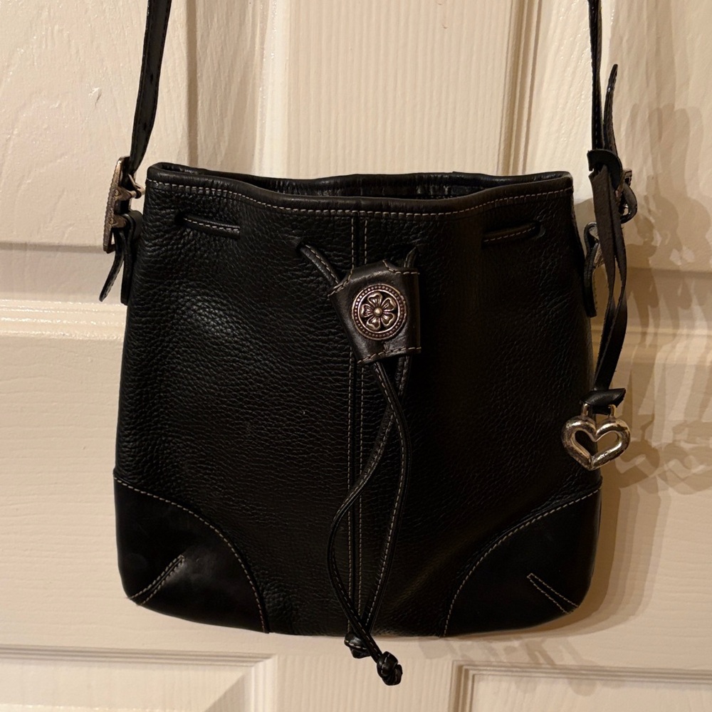 Brighton Black Pebble Leather Drawstring Bag